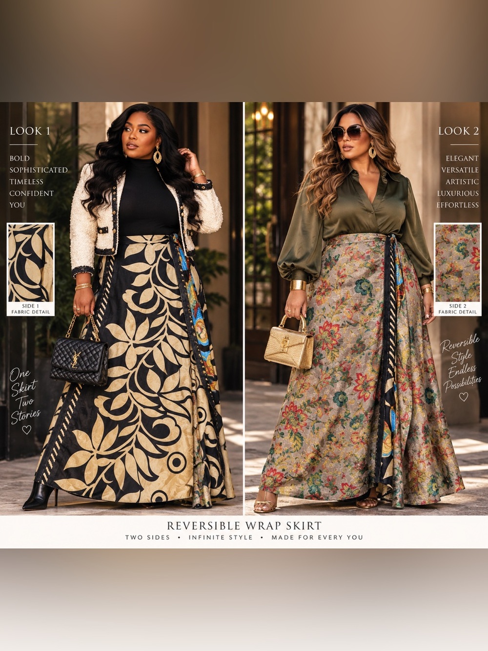 The Black Garden & Vintage Bloom Reversible Indian Silk Wrap Skirt